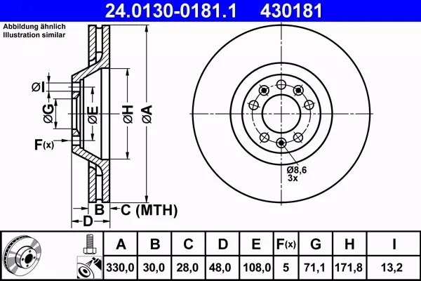 ATE TARCZE + KLOCKI PRZÓD PEUGEOT 407 607 330MM 