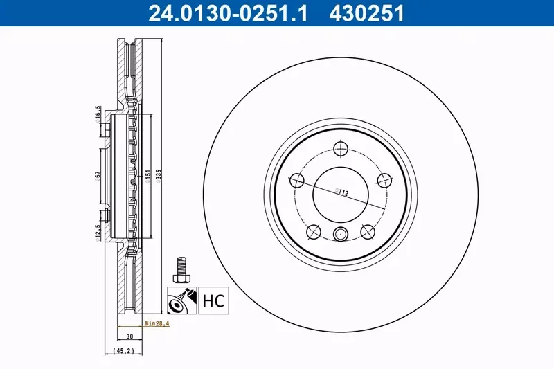 ATE TARCZA HAMULCOWA 24.0130-0251.1 