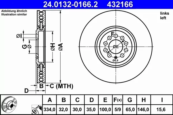 ATE TARCZE+KLOCKI PRZÓD AUDI A3 8N VR6 VW GOLF IV R32 334MM 