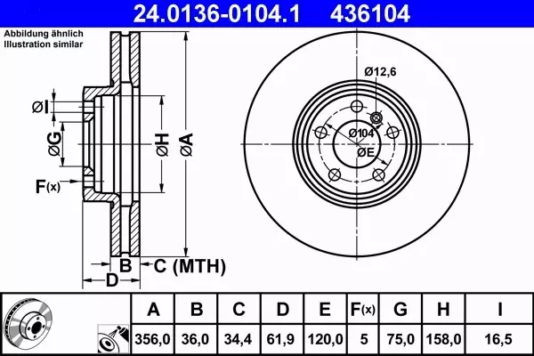 ATE TARCZA HAMULCOWA 24.0136-0104.1 