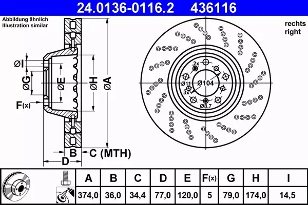 ATE TARCZE+KLOCKI+CZUJNIK P BMW 6 E63 E64 M6 374MM 