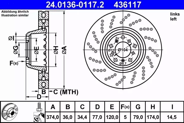 ATE TARCZE+KLOCKI+CZUJNIK P BMW 6 E63 E64 M6 374MM 