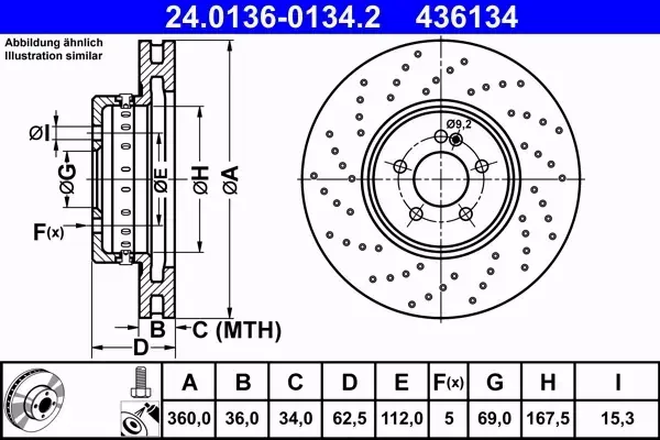 ATE TARCZE+KLOCKI PRZÓD MERCEDES CLS C257 GLC C253 X253 C W205 E W213 360MM 