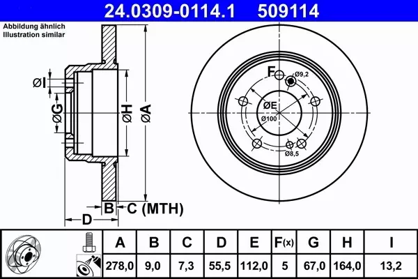 ATE POWERDISC TARCZE TYŁ 278m MERCEDES C208 C209 