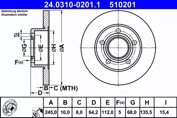 ATE TARCZE POWERDISC TYŁ 245mm AUDI A6 100 