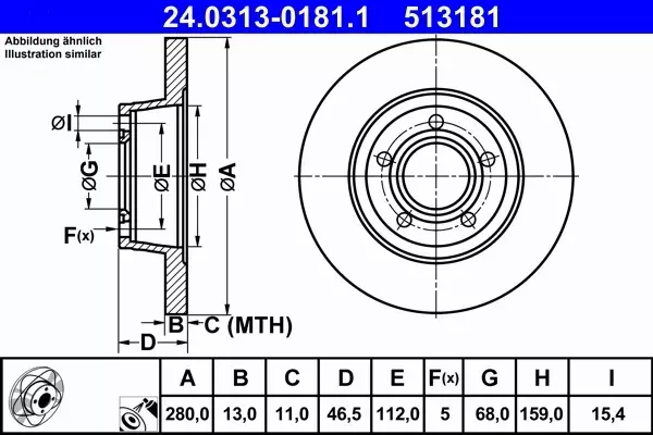 ATE POWERDISC TARCZE Pełne PRZÓD 280mm AUDI A4 B5 