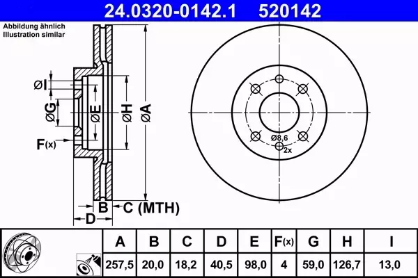 ATE TARCZE PD ALFA ROMEO 145 146 155 258MM 