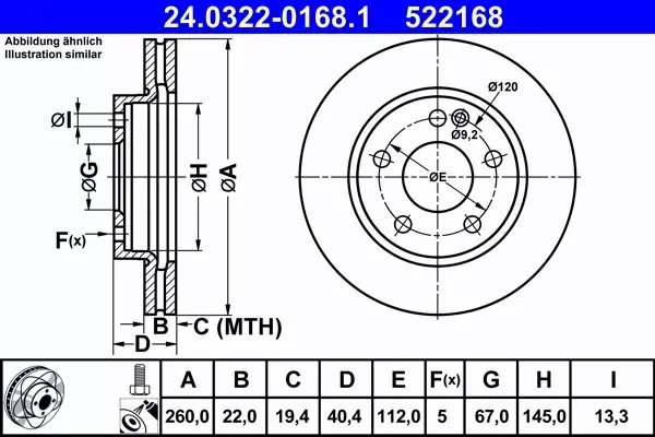 ATE POWERDISC TARCZE + KLOCKI PRZÓD MERCEDES W168 