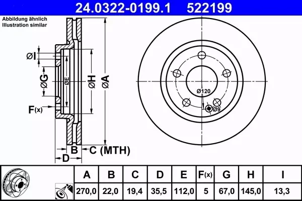 ATE POWERDISC TARCZE PRZÓD 270mm MERCEDES VANEO 