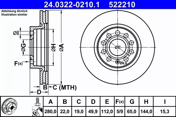 ATE POWER DISC PRZÓD AUDI A3 SEAT LEON II ALTEA 