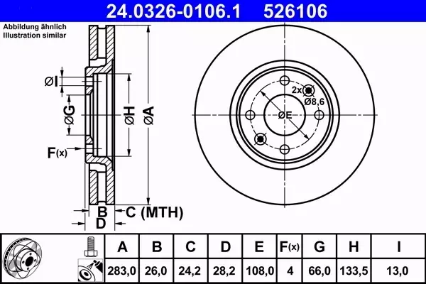 ATE TARCZE POWER DISC + KLOCKI PRZÓD PEUGEOT 406 