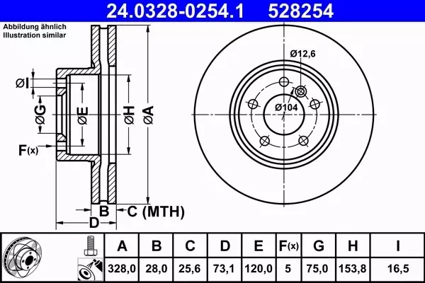 ATE TARCZA HAMULCOWA POWER DISC 24.0328-0254.1 