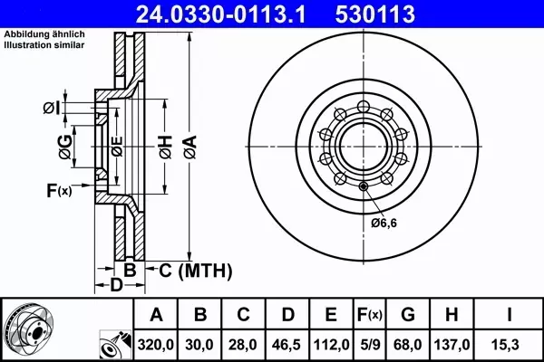 ATE POWER DISC TARCZA HAMULCOWA 24.0330-0113.1 