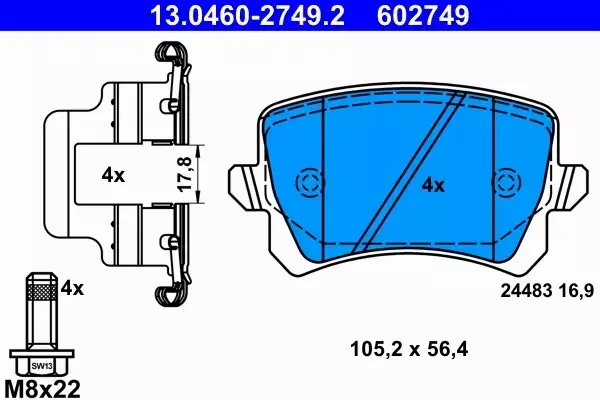 ATE KLOCKI TYŁ VW PASSAT SHARAN TIGUAN 