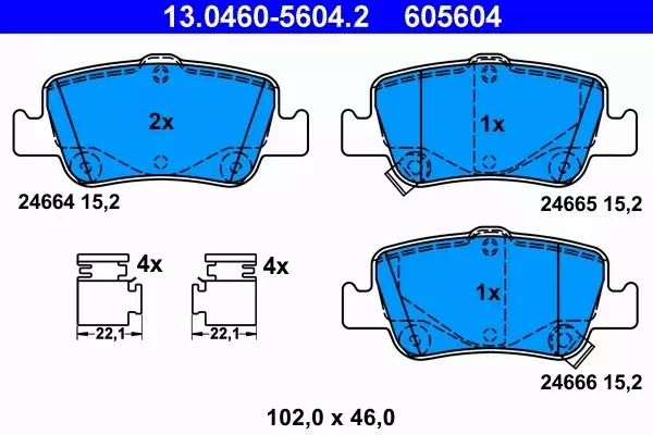 ATE TARCZE+KLOCKI TYŁ TOYOTA AURIS COROLLA E15 E18 270MM 