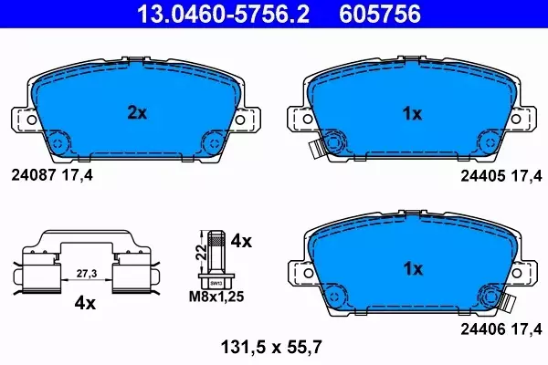 ATE TARCZE KLOCKI PRZÓD HONDA CIVIC UFO od 06r 282 