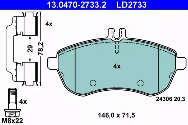 ATE CERAMIC KLOCKI PRZÓD MERCEDES W204 C 180 C 200 