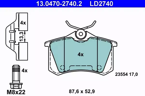 ATE CERAMIC KLOCKI HAMULCOWE TYŁ PEUGEOT 207 Van 