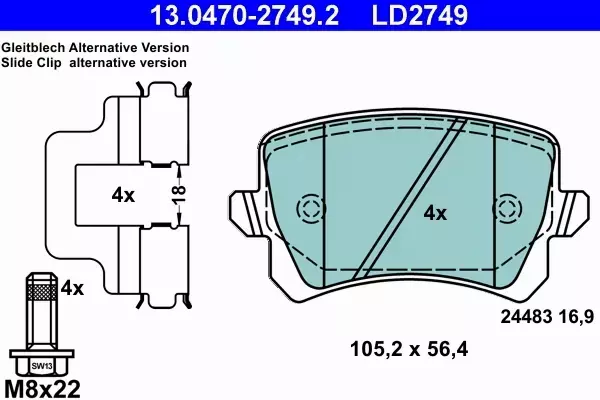 ATE CERAMIC KLOCKI TYŁ VW TIGUAN 