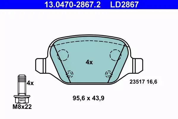 ATE TARCZE+KLOCKI TYŁ ALFA ROMEO 147 156 251MM 