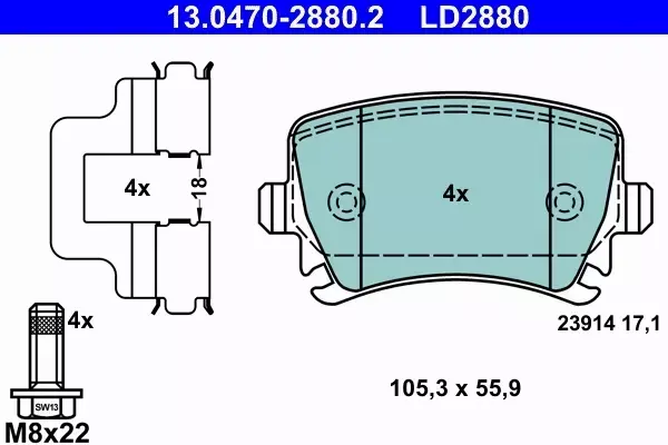 ATE CERAMIC KLOCKI HAMULCOWE 13.0470-2880.2 