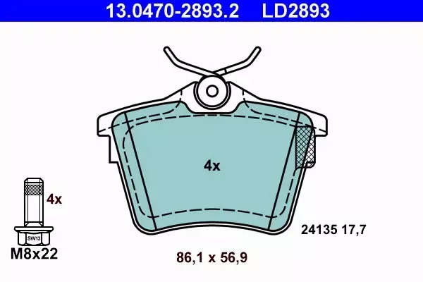 ATE CERAMIC KLOCKI HAMULCOWE TYŁ 607 (9D, 9U) 