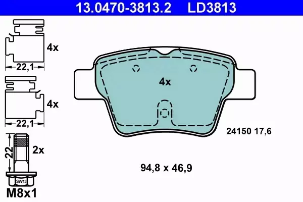 ATE CERAMIC KLOCKI HAMULCOWE TYŁ PEUGEOT 207 Van 