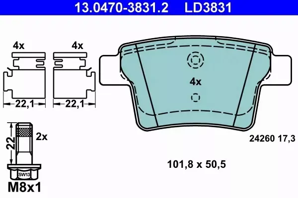 ATE CERAMIC KLOCKI HAMULCOWE TYŁ X-TYPE (CF1) 