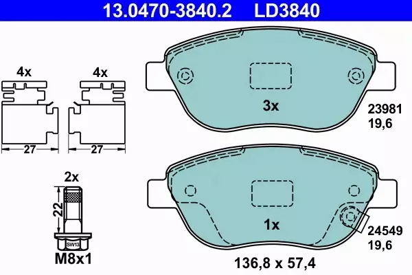 ATE CERAMIC KLOCKI HAMULCOWE PRZÓD CORSAVAN Mk III (D) 