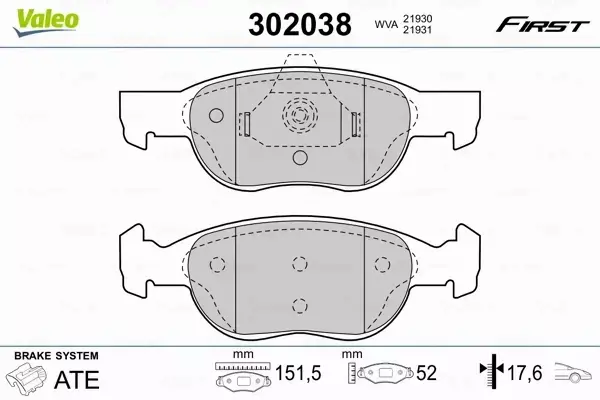 VALEO KLOCKI HAMULCOWE FIRST 302038 