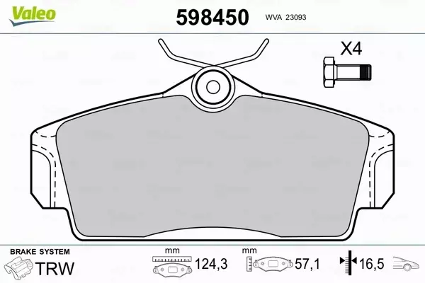 VALEO KLOCKI HAMULCOWE 598450 