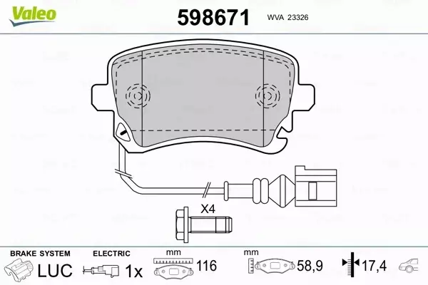 VALEO KLOCKI HAMULCOWE 598671 