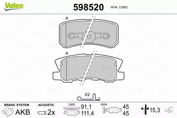 VALEO KLOCKI HAMULCOWE 598520 