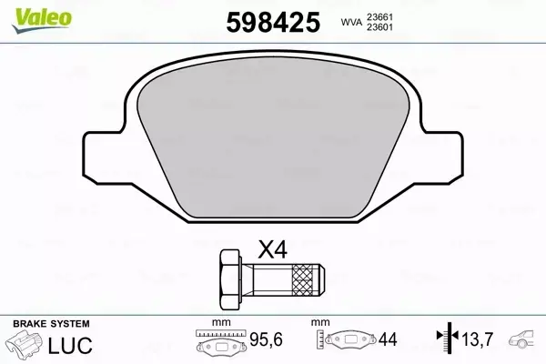 VALEO KLOCKI HAMULCOWE 598425 