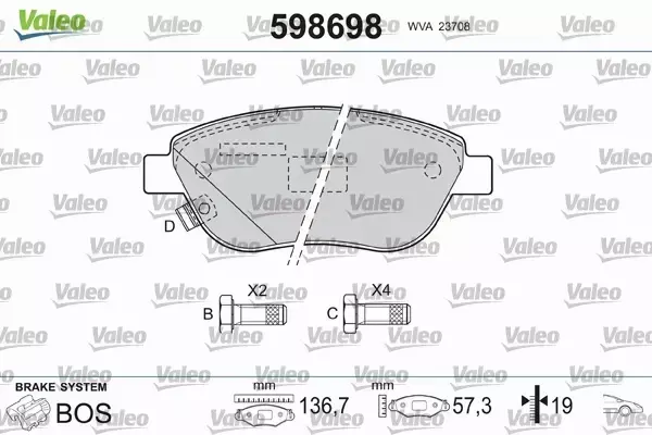 VALEO KLOCKI HAMULCOWE 598698 