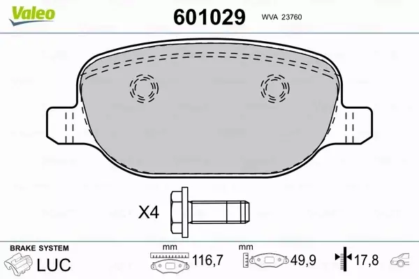 VALEO KLOCKI HAMULCOWE 601029 