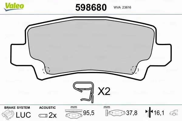 VALEO KLOCKI HAMULCOWE 598680 