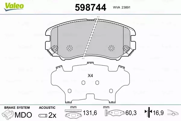 VALEO KLOCKI HAMULCOWE 598744 