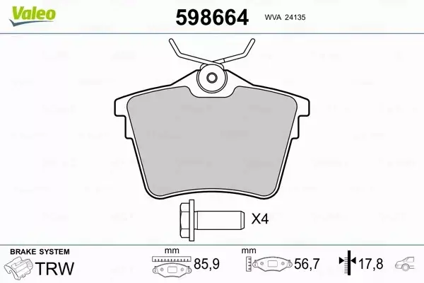 VALEO KLOCKI HAMULCOWE 598664 