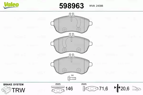 VALEO KLOCKI HAMULCOWE 598963 