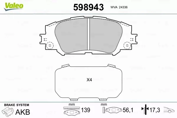 VALEO KLOCKI HAMULCOWE 598943 