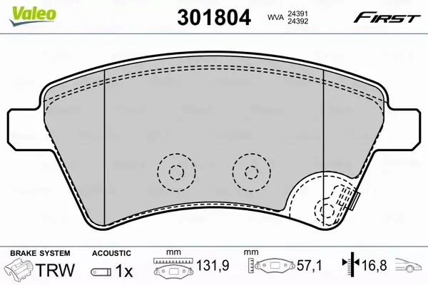 VALEO KLOCKI HAMULCOWE 301804 