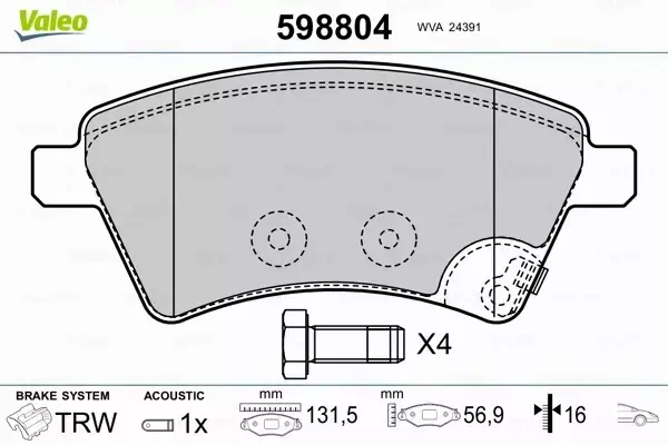 VALEO KLOCKI HAMULCOWE 598804 