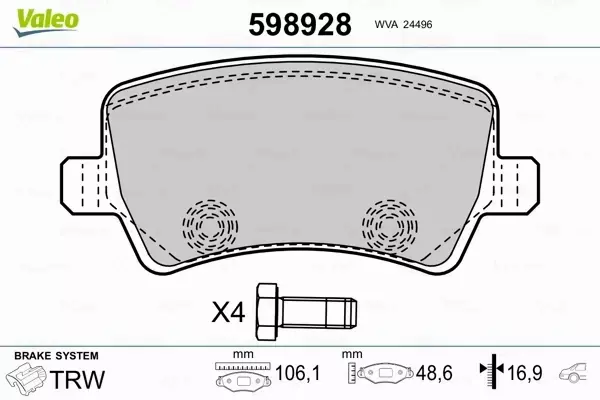 VALEO KLOCKI HAMULCOWE 598928 