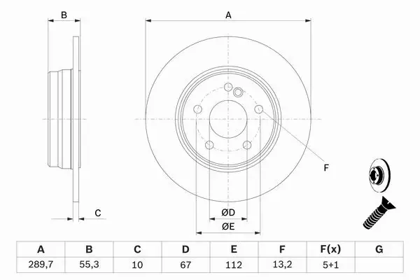 BOSCH Tarcze tył MERCEDES W202 W203 W210 290MM 