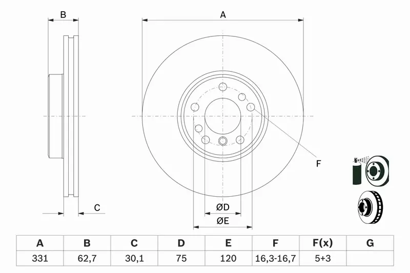 BOSCH Tarcze przód BMW X5 E53 332MM 