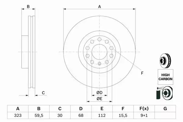 BOSCH Tarcze przód AUDI A8 D3 VW PHAETON 323MM 