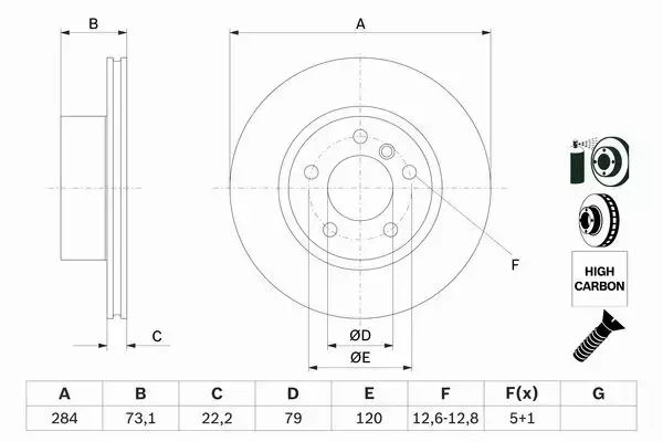 BOSCH TARCZE+KLOCKI PRZÓD BMW 1 F20 F21 2 F22 284MM 