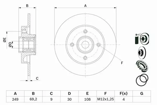 BOSCH Tarcze tył PEUGEOT 207 307 249MM +łożysko 