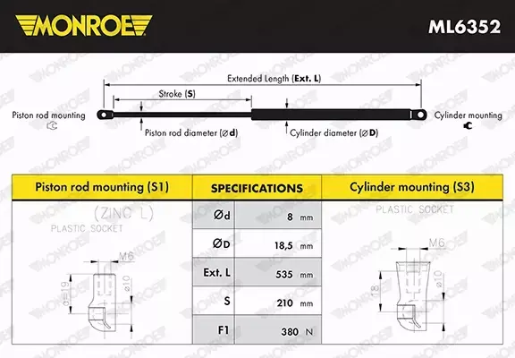 MONROE SIŁOWNIK SPRĘŻYNA GAZOWA ML6352 